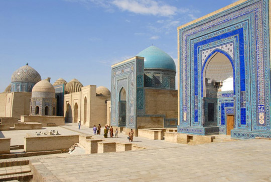 Intricate and colossal mausoleums in the Registan, in the ancient city of Samarkand. Photograph: Image Broker/Rex Features